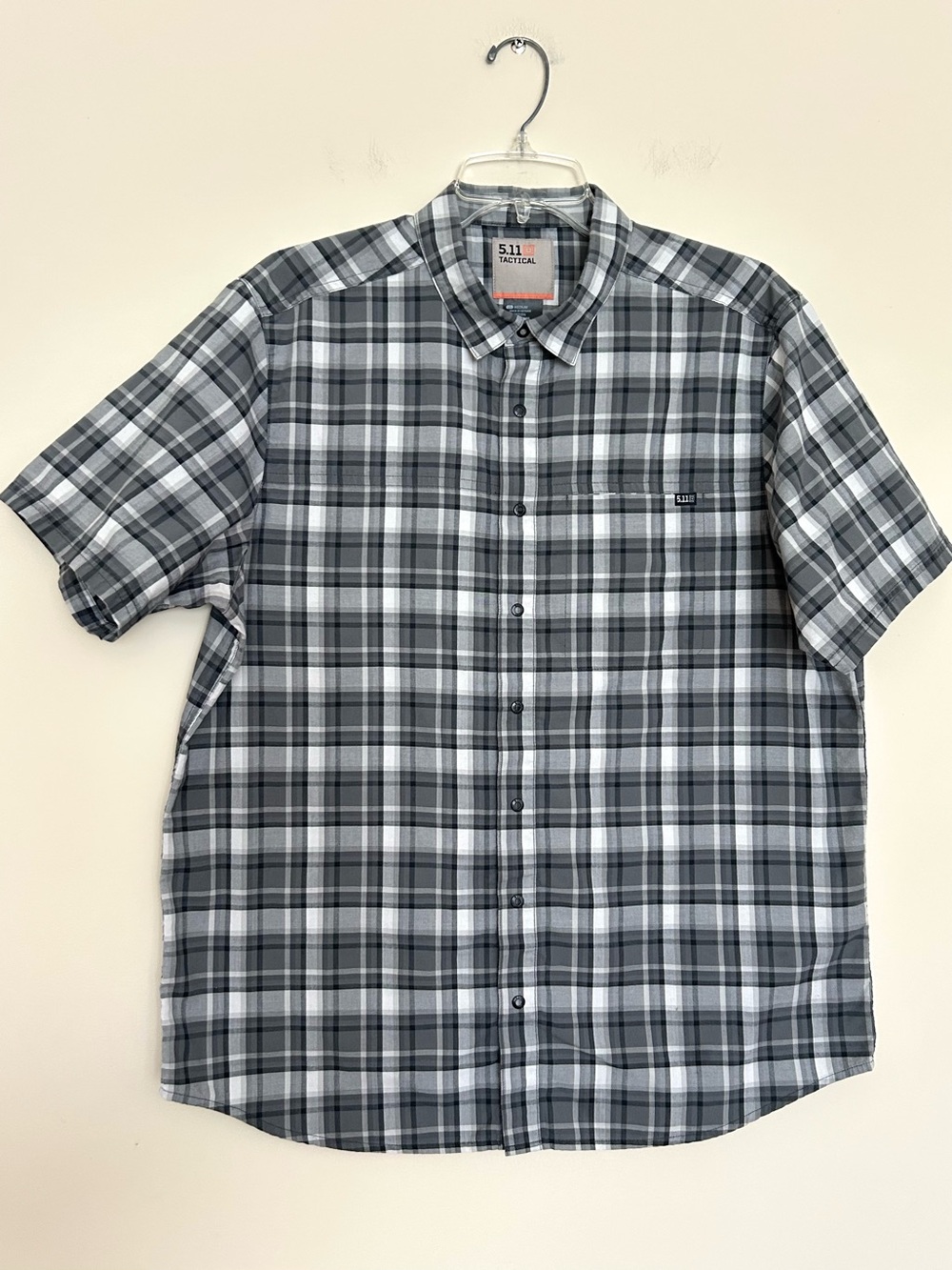 5.11 Tactical Men’s Black and Gray Plaid Short-Sleeve Button-Down Shirt